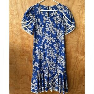 Shannon Marie MuuMuu Hawaiian Luau Hula Dress Blue White Floral